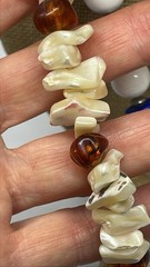 Lot 2 Pc Vtg Chunky Necklaces Blue Silver & White & Shell w Faux Amber Nuggets