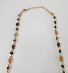 Vintage Cascading Bib Statement Necklace Rhinestone Brown Goldtone Gemstone