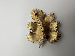 Vintage Gold Leaf Faux Pearl Mid Century Modern Brooch 4.5cm BB15