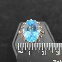 Vtg Sterling Large Blue Topaz Statement Ring 11.25 Kabana Faceted Openwork Crown