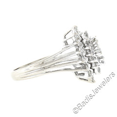 Vintage 14K White Gold 1.35ct Prong Diamond Marquise Navette Tiered Cluster Ring