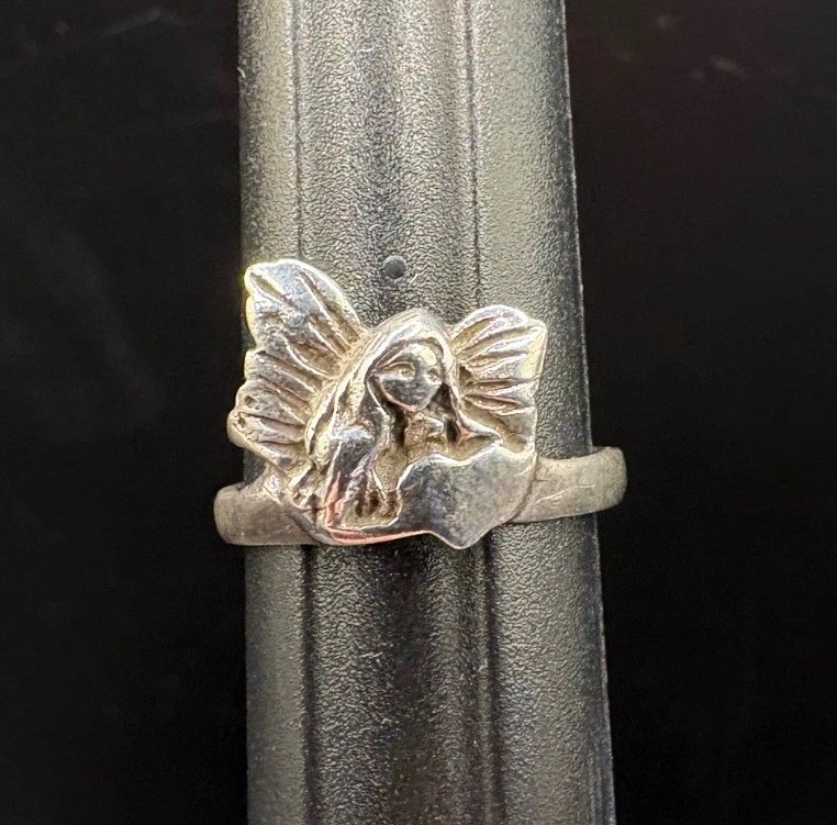 SZ 5.75 Vintage Sterling Silver Fairy Wing Ring Estate 925