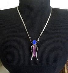 2 1/2 INCHES UNIQUE STERLING INSECT PENDANT w ART GLASS