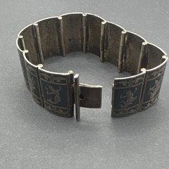 Heavy Vintage 1940s Made in Siam 925 Sterling Silver Niello Panel Bracelet ~38g