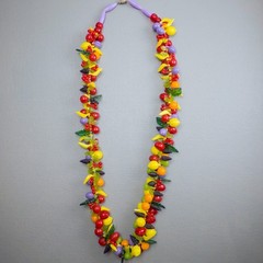 Vintage Fruit Salad Necklace Plastic Grapes Cherries Bananas Pears 27″