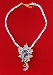 Designer Inspired Maple Leaf Brooch With Cord In Blue