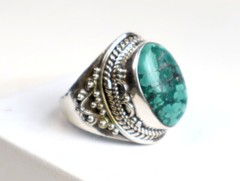 Exquisite Natural Deep Green Turquoise .925 Sterling Silver Ring #8.5
