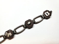 Vintage Art Deco Victor Mayer Silver Good Luck Bracelet Mahogany Wood Panel