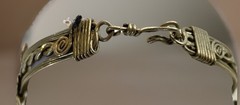 Vintage Boho Silver Alloy & Onyx Artisan Hand Created Bracelet, 6-3/4″ Long