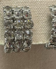 VTG Clear Rhinestone Triple Row Half Hoop Clip On Earrings Silver Tone 1″ J-Hoop