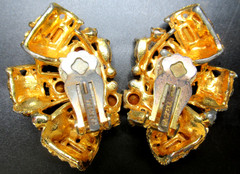 MIRIAM HASKELL Colorful Rhinestone Vintage Clip Earrings