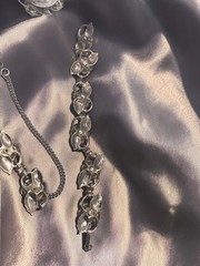 3 Piece Set Vintage Silver Tone Roses W Rhinestones Necklace Bracelet Brooch