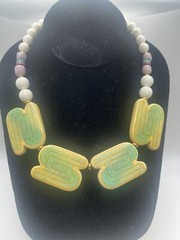 Vintage Artisan Genuine Ceramic Set Deco Style Necklace & Matching Earrings