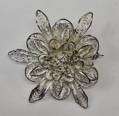 Pin Back Button Brooch Flower Silver 925