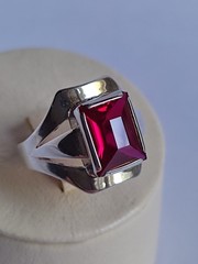 Old Vintage Soviet Union Silver 875 Ring USSR Red Stone Ruby Size US 7 (17 mm)