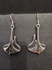 Eivind Hillestad Norway Pewter Ginkgo Leaf Dangle Earrings Signed EH Modernist