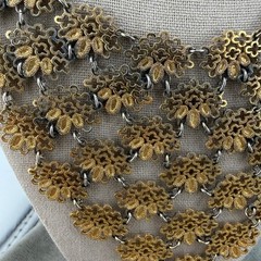 Vintage Monet Bib Necklace Runway Cleopatra Gold Tone Signed 17”