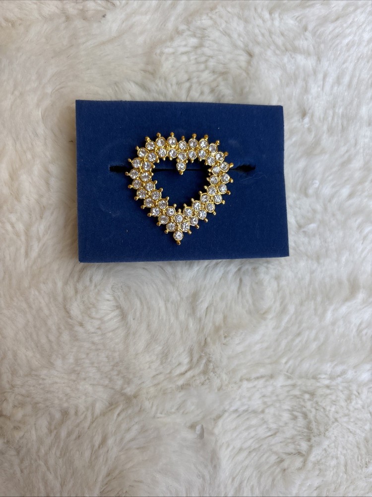 Vintage 1970s Goldtone Heart Rhinestones 1.2″ Brooch Mother’s Day/birthday