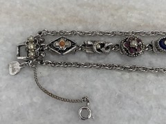 Vintage Judy Lee Silver Triple Link Victorian Revival Bracelet Cameo Rhinestone