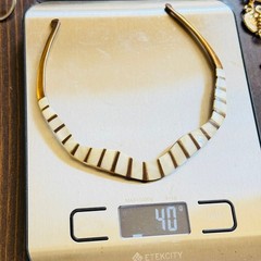 Regal Choker Brass MOP Necklace VTG mother of Pearl Statement 70s MCM Retro