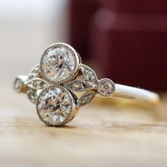 0.80 Ct Old European Cut Two Stone Moissanite Unique Vintage Engagement Ring