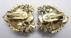 UNUSUAL SELRO / SELINI GOLDTONE JEWELED CABOCHON BRACELET & EARRINGS SET
