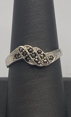 Vintage Sterling Silver 925 Marcasite Scroll Bypass Ring Sz 8.5 Thailand