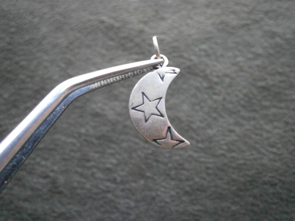 Kabana Starry Crescent Moon Vintage Sterling Silver Bracelet Charm Pendant