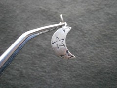 Kabana Starry Crescent Moon Vintage Sterling Silver Bracelet Charm Pendant