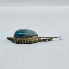 Sterling Silver 925 Teal Agate Cabochon Teardrop Drop Earrings Vintage 14.9g