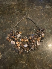 Black Brown Plastic Beads And Stone Bib Necklace