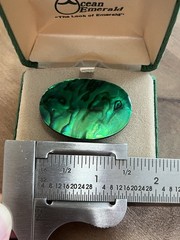 Vintage Ocean Emerald Green Abalone Shell Oval Brooch Pin In Box Iridescent