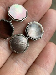 Iridescent MOP Mother of Pearl Octagonal Silver Tone Antique Edwardian CuffLinks