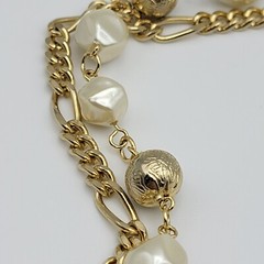 Vintage Signed KOREA Gold Tone White Baroque Faux Pearl Necklace 29 In 2-Strand