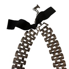 LANVIN Collection Necklace Silver Tone Multi Strand Ribbon Tie Chain Box