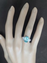 14k White Gold Engagement Ring 4.23ct.Natural Sky Blue Tourmaline Cushion Shape