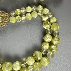 Vintage Necklace Earring Set Lime Green Marbled Lucite Double Strand Clip On