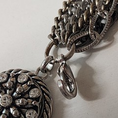 GS Signed Vintage Multi Strand Chain Bracelet Pendant Silver Tone 9″ Rhinestones