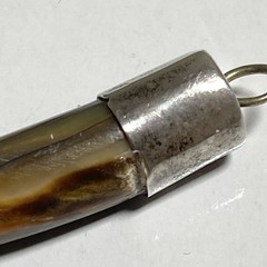 Vintage 925 Sterling Silver Abalone Shell Carved Horn Corniche Pendant *READ