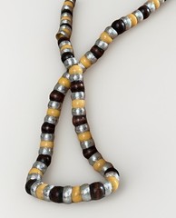 CADORO Buttermilk Bakelite Necklace Chunky Modernist Style Metal Wood Beads 40”