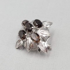 Vintage Brown Topaz Brooch Silver Leaf Pendant 1.75″