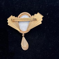 Egyptian Revival Carved Stone Gold Tone Vintage Brooch
