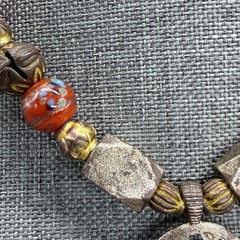 Vintage Necklace Painted Glass Beads Metal Beads Metal Filigree Pendant