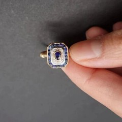 Vintage Art Deco Oval Sapphire & Lab Created Diamond Engagement 14K Gold FN Ring