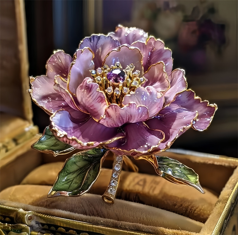 Purple Peony Flower Shape Brooch, High-Grade Luxury Custom Collection Brooch