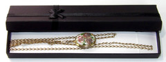 Vintage 1928 Porcelain Floral Photo Locket Pendant Goldtone 3 Strand Chain 35″
