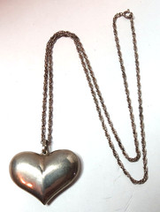 VTG HEART 925 STERLING SILVER NECKLACE CHAIN 20″ LONG & 24MM X 31MM HEART