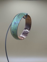 Matisse Renoir Copper Enamel Bangle Bracelet Green / Aqua Mid-Century Modern