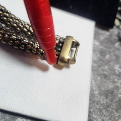 Vintage Antique Brass Tone Mesh Love Knot Bracelet Fold Over Clasp 7 Inch