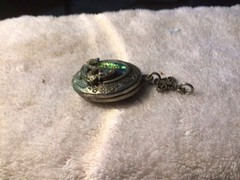 Vtg Silver Toned 3D MERMAID Iradescent Stone Locket Has Patina pre-owned